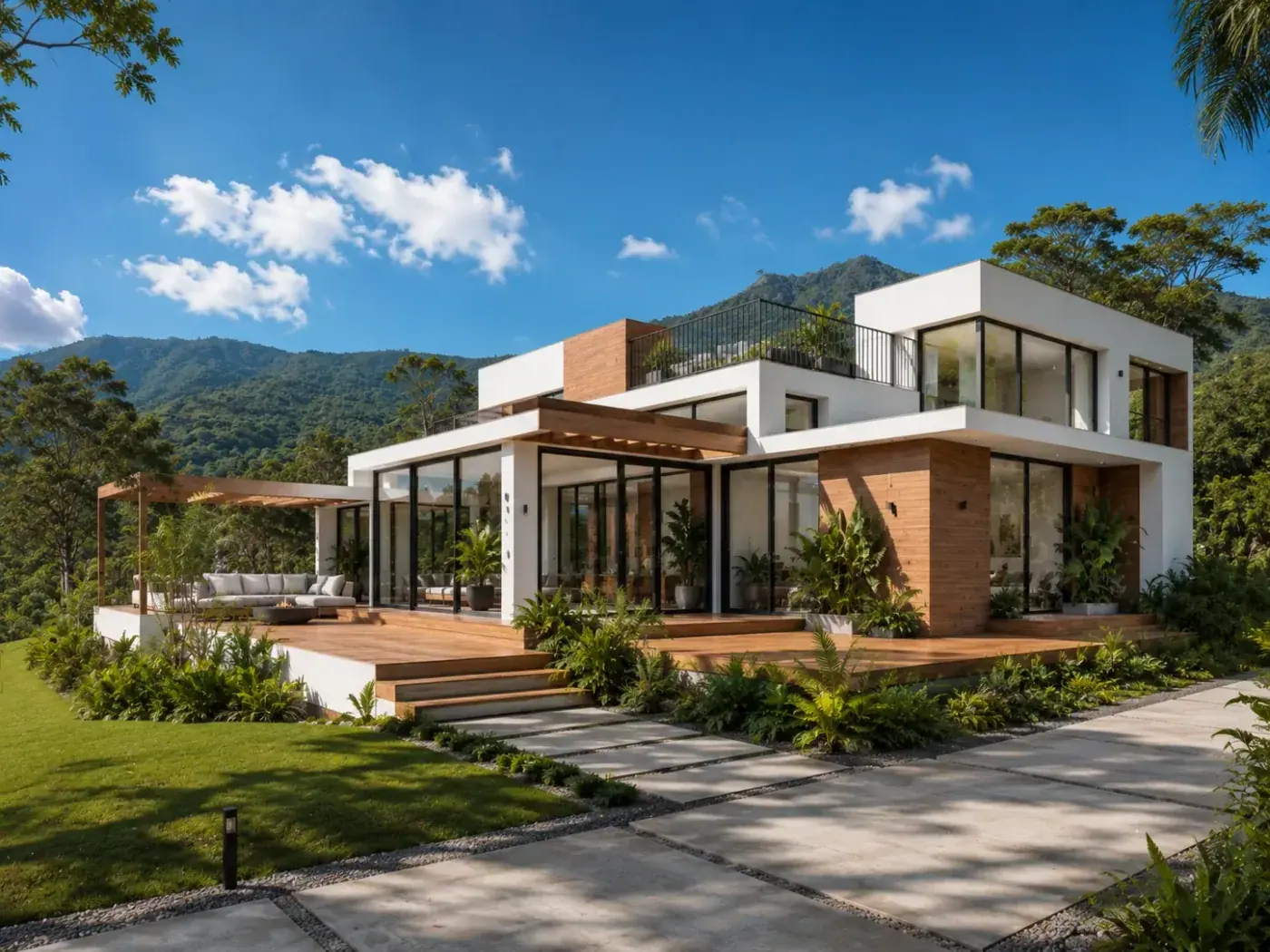 Casa Modelo Medellín: fachada y terraza sobre el valle